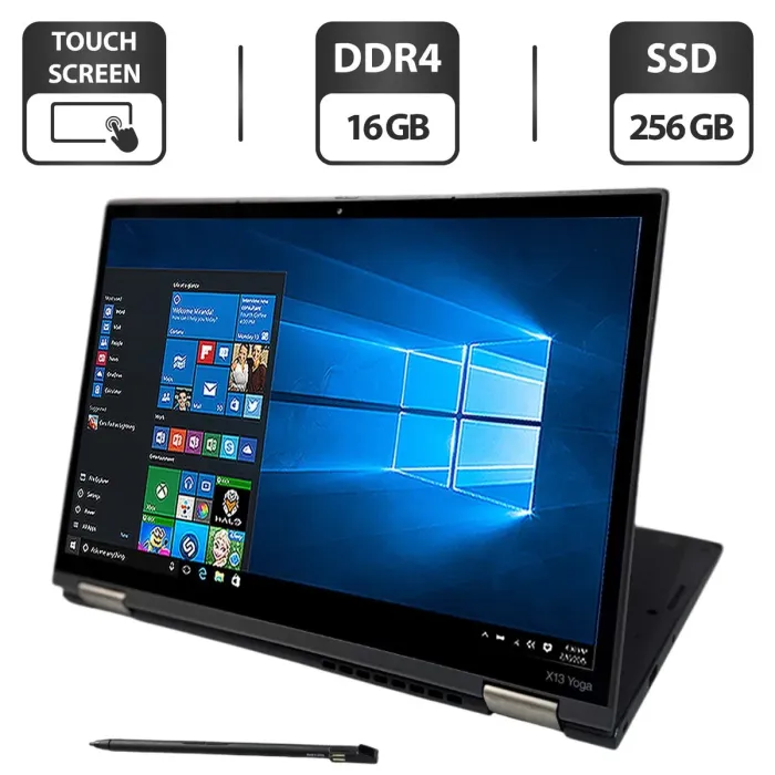 Ультрабук-трансформер Lenovo ThinkPad X13 Yoga Gen2 / 13.3" (1920x1080) IPS Touch / Intel Core i5-1145G7 (4 (8) ядра по 4.4 GHz) / 16 GB DDR4 / 256 GB SSD / Intel Iris Xe Graphics / WebCam / Стилус / Windows 10 Pro б/в - зображення 1