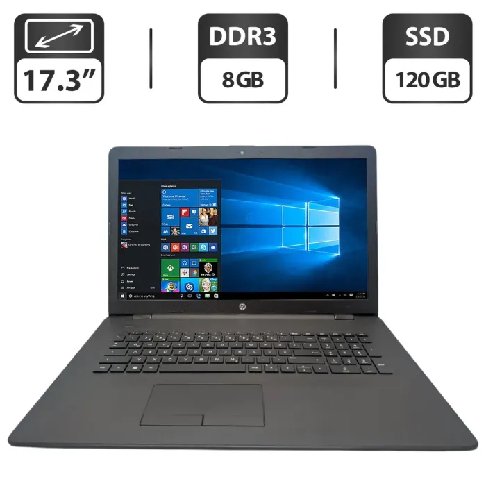 Ноутбук HP 17-bs077ng / 17.3" (1600x900) TN / Intel Celeron N3060 (2 ядра по 1.6 - 2.4 GHz) / 8 GB DDR3 / 120 GB SSD / Intel HD Graphics / WebCam б/в - зображення 1