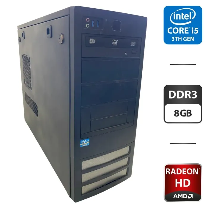 Комп'ютер NoName Tower / Intel Core i5-3470 (4 ядра по 3.2 - 3.6 GHz) / 8 GB DDR3 / 500 GB HDD / AMD Radeon HD 5450, 1 GB GDDR3, 64-bit / DVD-ROM б/в - зображення 1