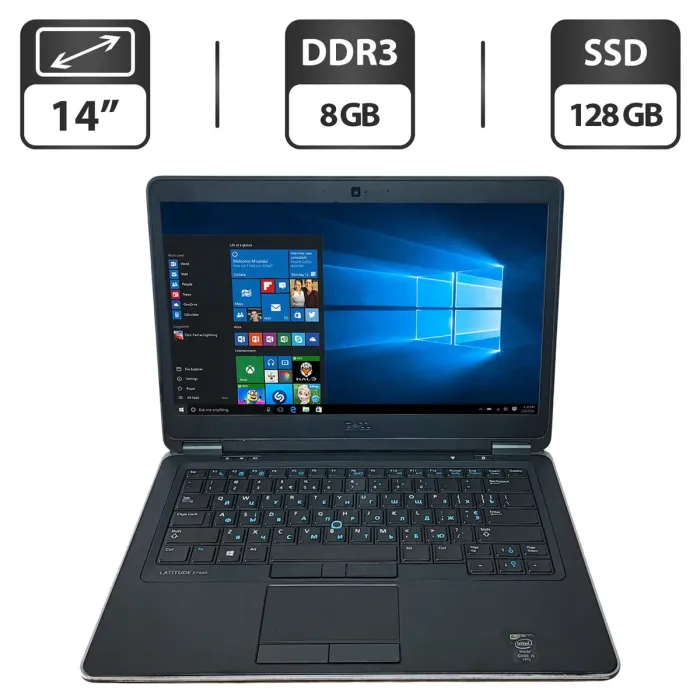 Ноутбук Б-клас Dell Latitude E7440 / 14" (1366x768) TN / Intel Core i5-4310U (2 (4) ядра по 2.0 - 3.0 GHz) / 8 GB DDR3 / 128 GB SSD / Intel HD Graphics 4400 / WebCam / HDMI б/в - зображення 1