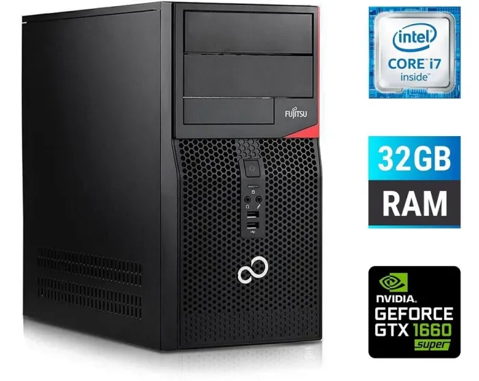 Ігровий ПК Fujitsu Tower Gaming PC / Intel Core i7-6700 (4 (8) ядер 3,4 - 4,0 ГГц) / 32 ГБ DDR4 / 250 ГБ SSD + 1000 ГБ HDD / nVidia GeForce GTX 1660 Super, 6 ГБ GDDR6, 192-bit б/в - зображення 1