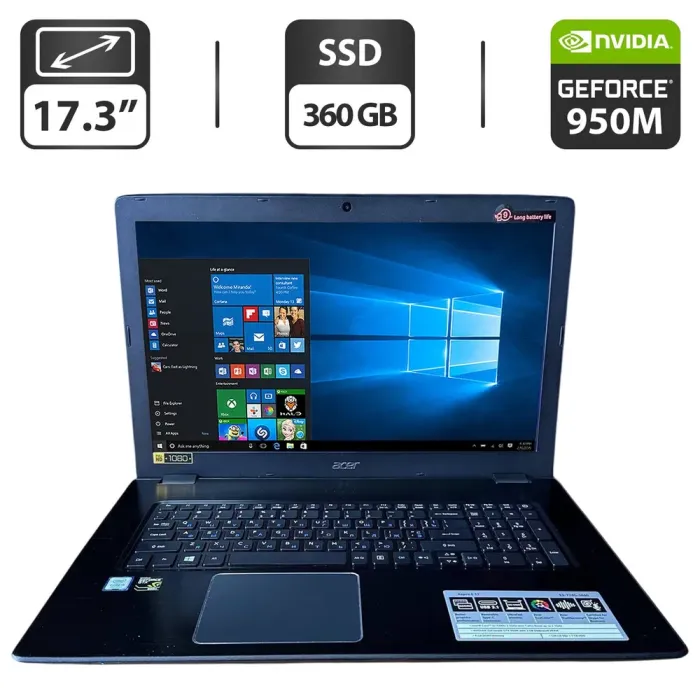 Ноутбук Б-клас Acer Aspire E5-774 / 17.3" (1600x900) TN / Intel Core i5-7200U (2 (4) ядра по 2.5 - 3.1 GHz) / 16 GB DDR4 / 360 GB SSD / nVidia GeForce 950M, 4 GB GDDR3, 128-bit / WebCam / DVD-ROM б/в - зображення 1