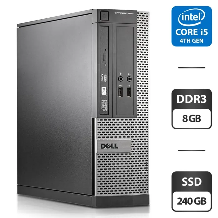 Комп'ютер Dell OptiPlex 3020 SFF / Intel Core i5-4570 (4 ядра по 3.2 - 3.6 GHz) / 8 GB DDR3 / 240 GB SSD / Intel HD Graphics 4600 / DVD-ROM / DisplayPort б/в - зображення 1