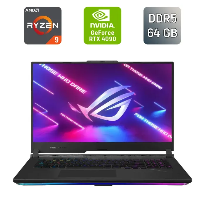 Ігровий ноутбук Asus ROG Strix G733PY / 17,3" (2560x1440) IPS / AMD Ryzen 9 7945HX (16 (32) ядер по 2,5 - 5,4 ГГц) / 64 ГБ DDR5 / 1000 ГБ SSD / nVidia GeForce RTX 4090, 16 ГБ GDDR6, 256-біт / Веб-камера / HDMI / Windows 11 б/в - зображення 1