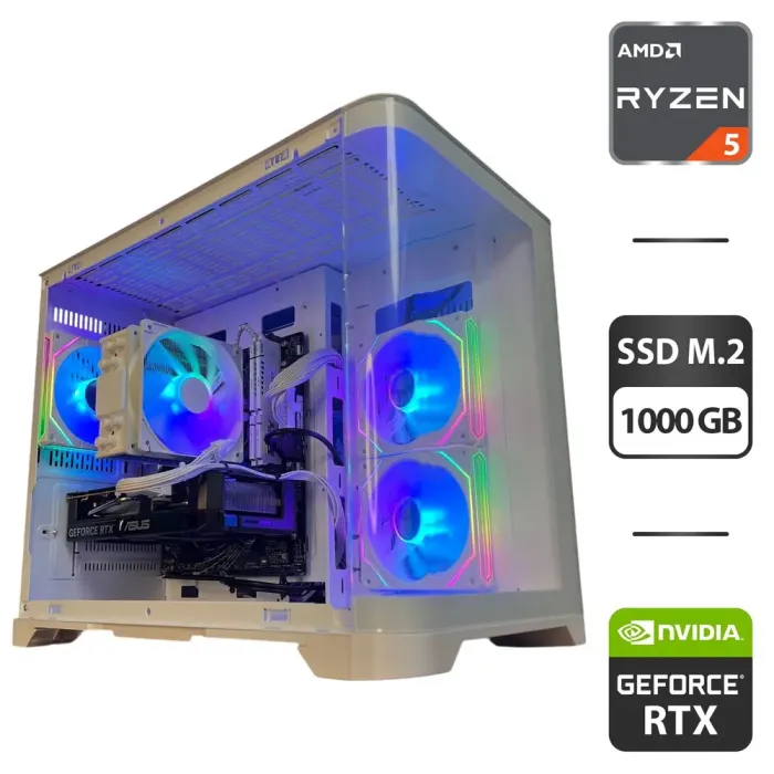 Збірка на замовлення: ігровий ПК GameMax Hype-M White Tower / AMD Ryzen 5 7500F (6 (12) ядер по 3,7 - 5,0 ГГц) / 32 ГБ DDR5 / 1000 ГБ SSD M.2 / nVidia GeForce RTX 5060, 8 ГБ GDDR7, 128-bit / 650 Вт - зображення 1