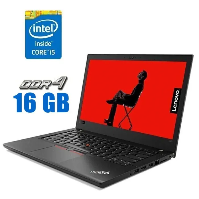 Ультрабук Lenovo ThinkPad T480 / 14" (1920x1080) IPS / Intel Core i5-8250U (4 (8) ядра по 1.6 - 3.4 GHz) / 16 GB DDR4 / 240 GB SSD / Intel UHD Graphics 620 / WebCam б/в - зображення 1