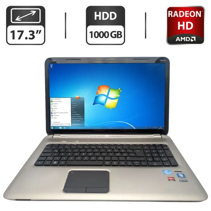 Ноутбук HP Pavilion dv7-6c30eg / 17.3" (1600x900) TN / Intel Core i7-2670QM (4 (8) ядра по 2.2 - 3.1 GHz) / 6 GB DDR3 / 1000 GB HDD / AMD Radeon HD 6770M, 1 GB GDDR5, 128-bit / WebCam / DVD-ROM б/в - зображення 1