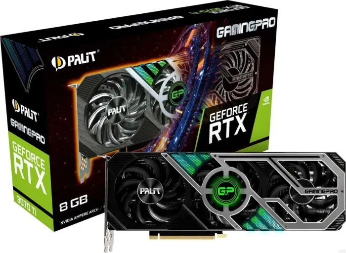 Дискретна відеокарта Palit GeForce RTX 3070 Ti GamingPro, 8 GB GDDR6X, 256-bit / 1x HDMI, 3x DisplayPort / (NED307T019P2-1046A) б/в - зображення 1