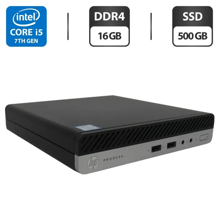Неттоп HP ProDesk 400 G3 Mini PC USFF / Intel Core i5-7500T (4 ядра по 2.7 - 3.3 GHz) / 16 GB DDR4 / 500 GB SSD / Intel HD Graphics 630 / Windows 11 Pro + Блок живлення б/в - зображення 1