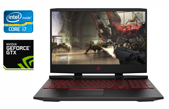 Ігровий ноутбук HP OMEN 15-dc0045nr / 15.6" (1920x1080) IPS / Intel Core i7-8750H (6 (12) ядер по 2.2 - 4.1 GHz) / 32 GB DDR4 / 512 GB SSD / nVidia GeForce GTX 1070, 8 GB GDDR5, 256-bit / WebCam / Windows 10 б/в - зображення 1