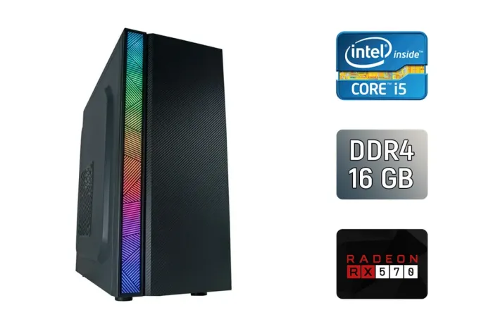 Ігровий ПК Gigabyte Tower / Intel Core i5-8400 (6 ядер по 2.8 - 4.0 GHz) / 16 GB DDR4 / 512 GB SSD + 128 GB SSD / AMD Radeon RX 570, 8 GB GDDR5, 256-bit / 500W / Gigabyte H310M D2P б/в - зображення 1