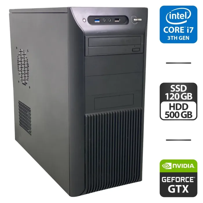 Комп'ютер NoName Tower / Intel Core i7-3770 (4 (8) ядра по 3,4 - 3,9 ГГц) / 16 ГБ DDR3 / 120 ГБ SSD + 500 ГБ HDD / nVidia GeForce GTX 550 Ti, 2 ГБ GDDR3, 128-біт / DVD-ROM б/в - зображення 1