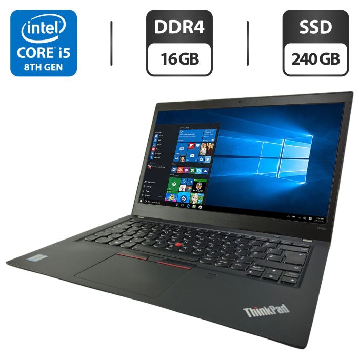 Ультрабук Lenovo ThinkPad T490s / 14" (1920x1080) IPS / Intel Core i5-8265U (4 (8) ядра по 1.6 - 3.9 GHz) / 16 GB DDR4 / 240 GB SSD / Intel UHD Graphics / WebCam б/в - зображення 1