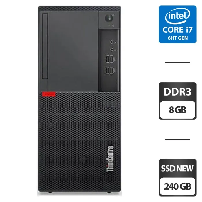 Комп'ютер Lenovo ThinkCentre M910T Tower / Intel Core i7-6700 (4 (8) ядра по 3.4 - 4.0 GHz) / 8 GB DDR4 / 240 GB SSD NEW / Intel HD Graphics 530 / 250W б/в - зображення 1