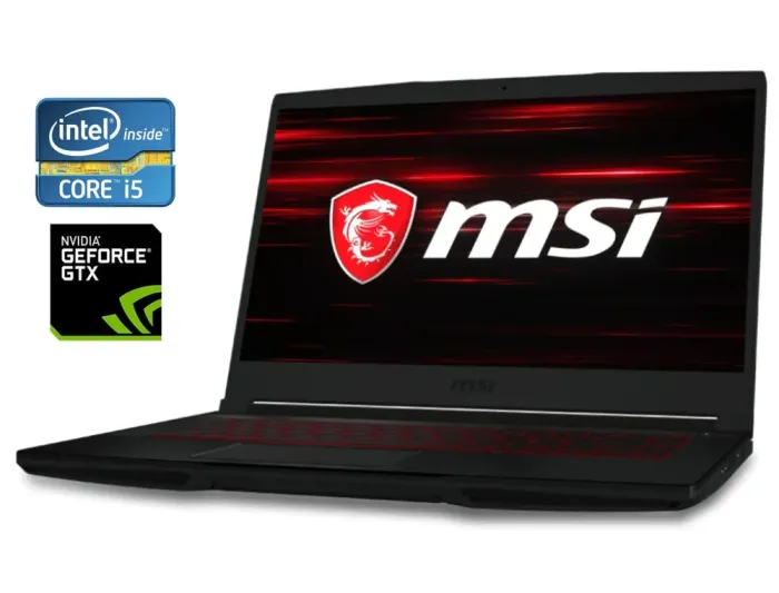 Ігровий ноутбук Б-клас MSI GF63 Thin 8SC / 15.6" (1920x1080) IPS / Intel Core i5-8300H (4 (8) ядра по 2.3 - 4.0 GHz) / 8 GB DDR4 / 256 GB SSD / nVidia GeForce GTX 1650 Max-Q, 4 GB GDDR6, 128-bit / WebCam б/в - зображення 1