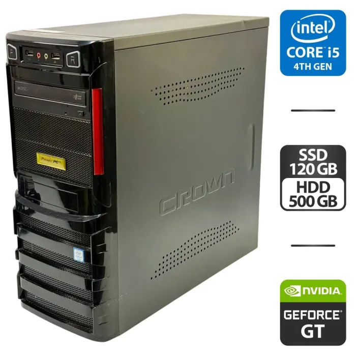 Комп'ютер Б-клас PrimePC Solo Tower / Intel Core i5-4440 (4 ядра по 3.1 - 3.3 GHz) / 8 GB DDR3 / 120 GB SSD + 500 GB HDD / nVidia GeForce GT 710, 1 GB GDDR3, 64-bit / DVD-ROM / 360W б/в - зображення 1