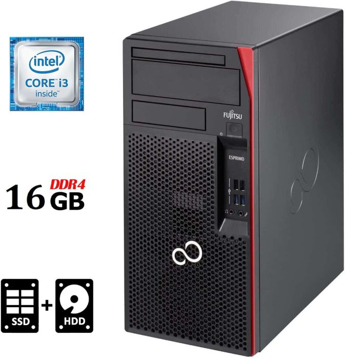 Комп'ютер Fujitsu Esprimo P557 Tower / Intel Core i3-6100 (2 (4) ядра по 3,7 ГГц) / 16 ГБ DDR4 / 120 ГБ SSD + 500 ГБ HDD / Intel HD Graphics 530 б/в - зображення 1