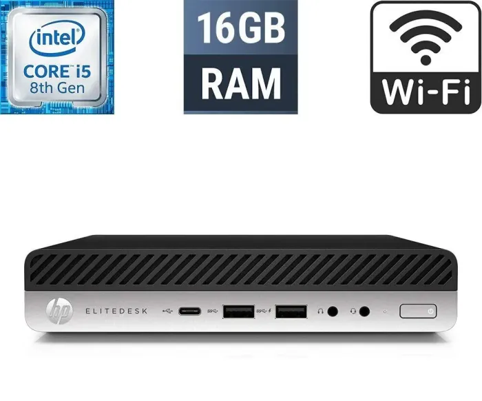 Неттоп HP EliteDesk 800 G4 Desktop Mini USFF / Intel Core i5-8600T (6 ядер по 2.3 - 3.7 GHz) / 16 GB DDR4 / 500 GB SSD / Intel UHD Graphics 630 / Wi-Fi б/в - зображення 1