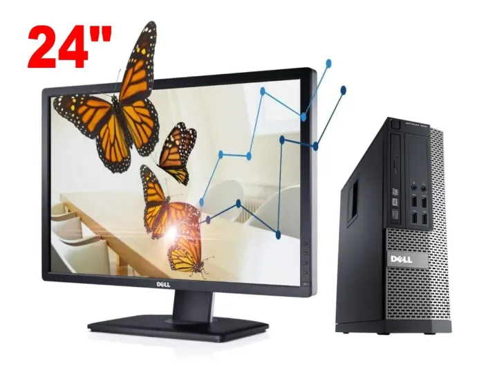 Комплект ПК: Dell Optiplex 7010 SFF / Intel Core i3-3240 (2 (4) ядра по 3.4 GHz) / 8 GB DDR3 / 250 GB HDD / Intel HD Graphics 2500 / DVD-RW + Монітор Б-клас Dell UltraSharp U2412MB / 24" (1920x1200) IPS / VESA 100x100 / Pivot б/в - зображення 1