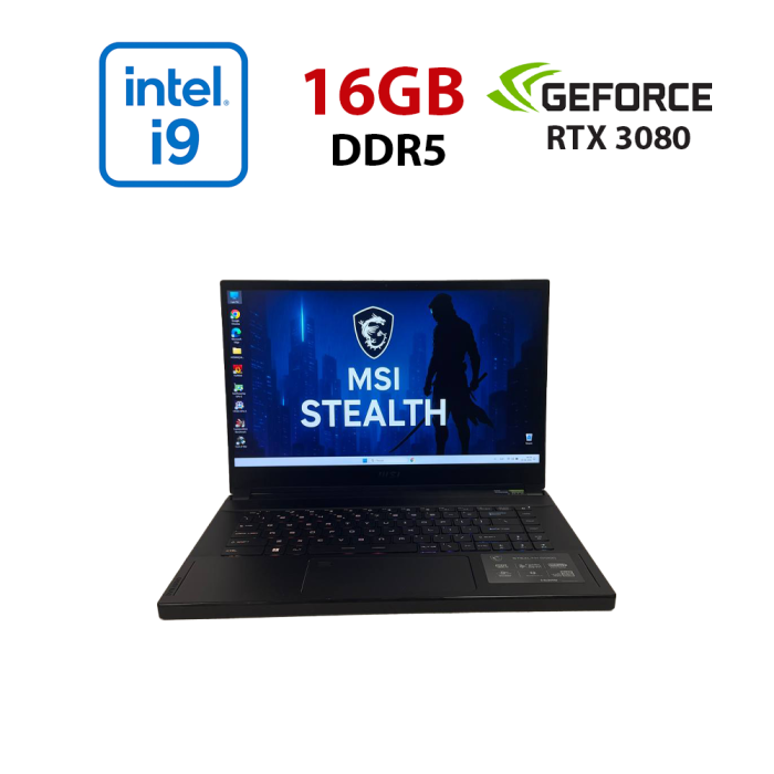 Ігровий ноутбук Б-класу MSI Stealth GS66 12UH / 15.6" (2560x1440) IPS / Intel Core i9-12900H (14 (20) ядер по 3,8 - 5,0 ГГц) / 16 ГБ DDR5 / 512 ГБ SSD / nVidia GeForce RTX 3080, 8 ГБ GDDR6, 256-bit / WebCam б/в - изображение 1