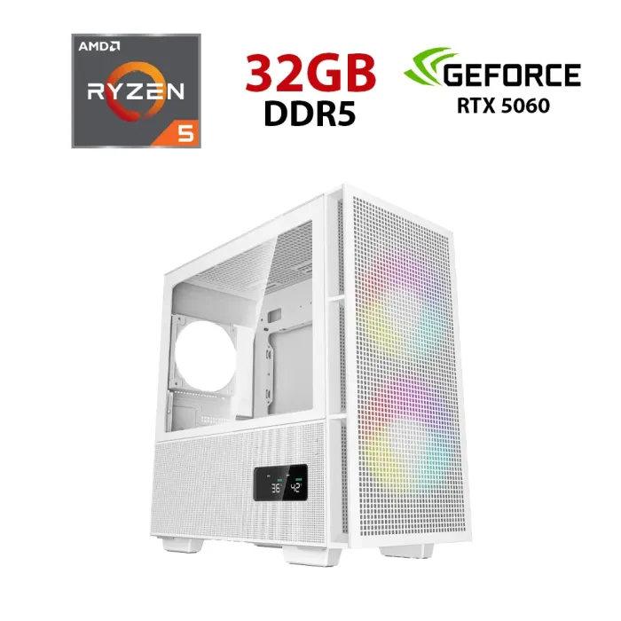 Ігровий ПК Ice H360 Digital White Tower / AMD Ryzen 5 8400F (6 (12) ядер по 4,2 - 4,7 ГГц) / 32 ГБ DDR5 / 1000 ГБ SSD / nVidia GeForce RTX 5060, 8 ГБ GDDR7, 128-біт - зображення 1