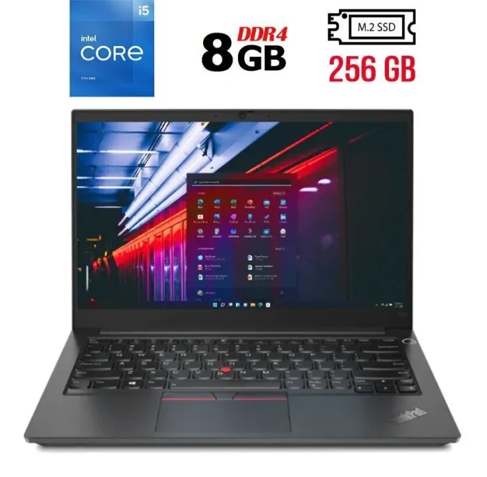 Ноутбук Lenovo ThinkPad E14 Gen 2 / 14'' (1920x1080) IPS / Intel Core i5-1135G7 (4 (8) ядра по 2.4 - 4.2 GHz) / 8 GB DDR4 / 256 GB SSD M.2 / Intel Iris Xe Graphics / WebCam / USB 3.2 / HDMI б/в - зображення 1