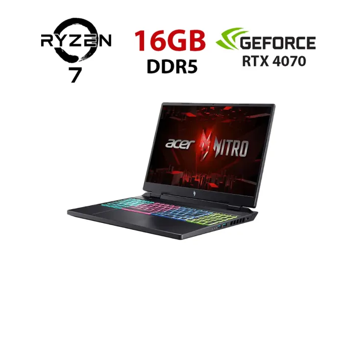 Ігровий ноутбук Acer Nitro 16 AN16-41-R0ZY / 16" (2560x1600) IPS / AMD Ryzen 7 7735HS (8 (16) ядер по 3,2 - 4,75 ГГц) / 16 ГБ DDR5 / 480 ГБ SSD NVMe / nVidia GeForce RTX 4070, 8 ГБ GDDR6, 128-bit / WebCam б/в - зображення 1