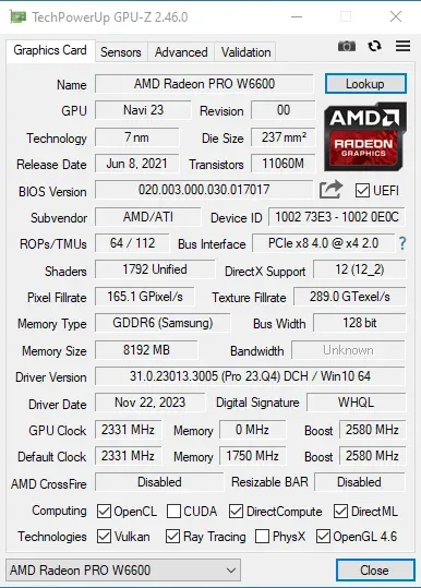 Дискретна відеокарта AMD Radeon Pro W6600, 8 GB GDDR6, 128-bit / DisplayPort б/в - зображення 6