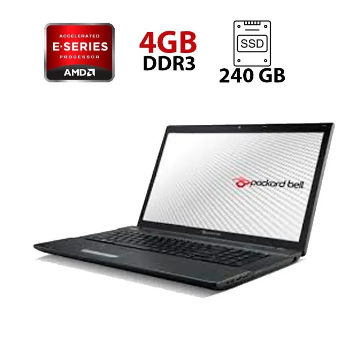 Ноутбук Б-клас Packard Bell LK11BZ / 17.3" (1600x900) TN / AMD E-300 (2 ядра по 1.3 GHz) / 4 GB DDR3 / 240 GB SSD / AMD Radeon HD 6310 Graphics / WebCam б/в - зображення 1