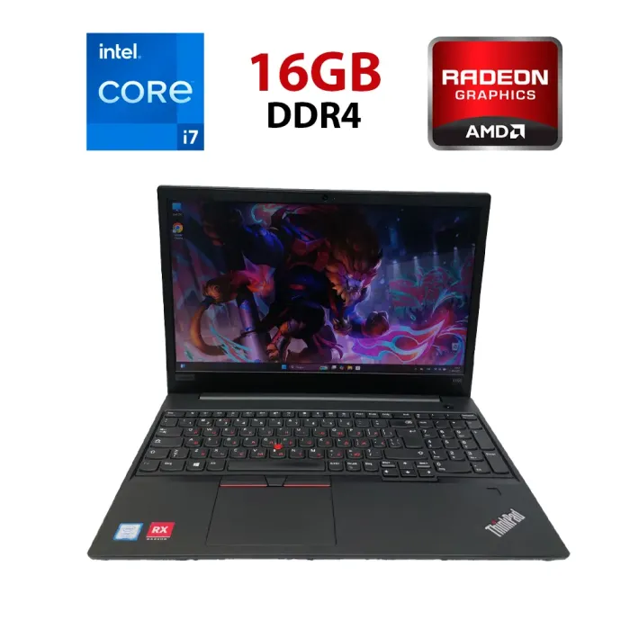 Ігровий ноутбук Lenovo ThinkPad E590 / 15.6" (1920x1080) IPS / Intel Core i7-8565U (4 (8) ядра по 1.8 - 4.6 GHz) / 16 GB DDR4 / 256 GB SSD / AMD Radeon RX 550, 2 GB DDR5, 128-bit / WebCam б/в - зображення 1
