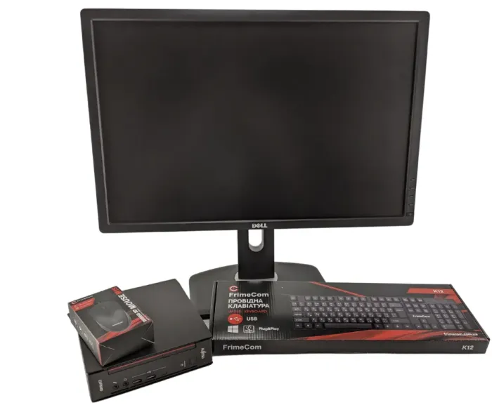 Комплект ПК: Fujitsu Esprimo Q558 USFF / Intel Core i5-9400T (6 ядер по 1.8 - 3.4 GHz) / 16 GB DDR4 / 240 GB SSD / Intel UHD Graphics 630 / Блок живлення + Монітор Dell U2412M / 24" (1920x1200) IPS / VGA, DVI, DisplayPort, USB-Hub + Клавіатура, мишка б/в - зображення 2