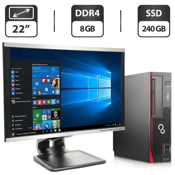 Комплект ПК: Fujitsu Esprimo D756 E85 SFF / Intel Core i5-6500 (4 ядра по 3.2 - 3.6 GHz) / 8 GB DDR4 / 240 GB SSD / Intel HD Graphics 530 + Монітор Б-клас 22" (1680x1050) TN / VGA, DVI б/в - зображення 1