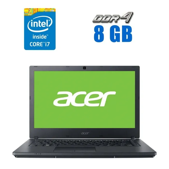 Ноутбук Б-клас Acer TravelMate P2410 / 14" (1920x1080) IPS / Intel Core i7-7500U (2 (4) ядра по 2.7 - 3.5 GHz) / 8 GB DDR4 / 256 GB SSD + 1000 GB HDD / Intel HD Graphics 620 / WebCam б/в - зображення 1