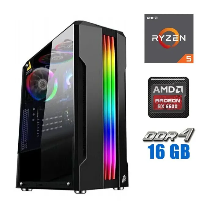 Ігровий ПК Tower / AMD Ryzen 5 3600 (6(12) ядер по 3.6-4.2GHz) / 16GB DDR4 / 500GB SSD M.2 / AMD Radeon RX 6600, 8GB GDDR6, 128-bit / 500W - зображення 1