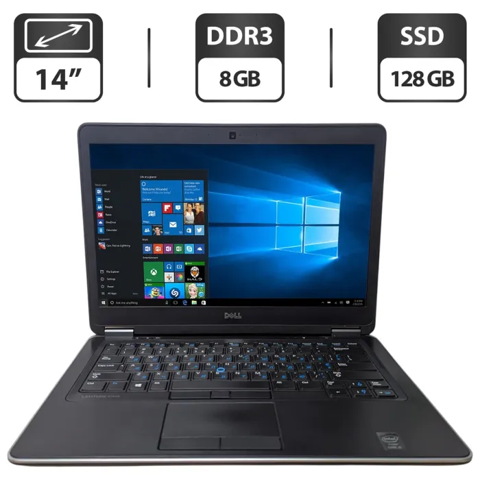 Ноутбук Б-клас Dell Latitude E7440 / 14" (1366x768) TN / Intel Core i5-4300U (2 (4) ядра по 1.9 - 2.9 GHz) / 8 GB DDR3 / 128 GB SSD / Intel HD Graphics 4400 / WebCam б/в - зображення 1