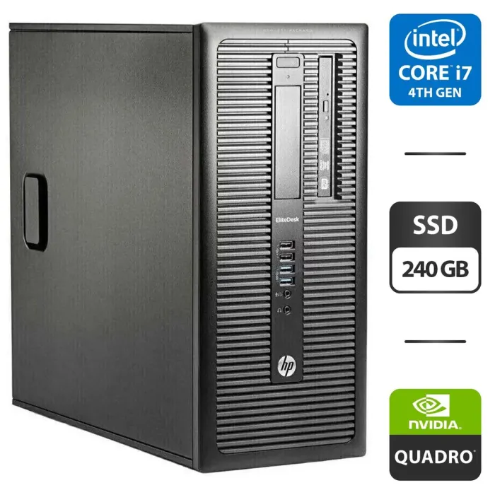 Комп'ютер HP EliteDesk 800 G1 Tower / Intel Core i7-4770 (4 (8) ядра по 3.4 - 3.9 GHz) / 16 GB DDR3 / 240 GB SSD / nVidia Quadro P400, 2 GB GDDR5, 64-bit / DVD-ROM б/в - зображення 1