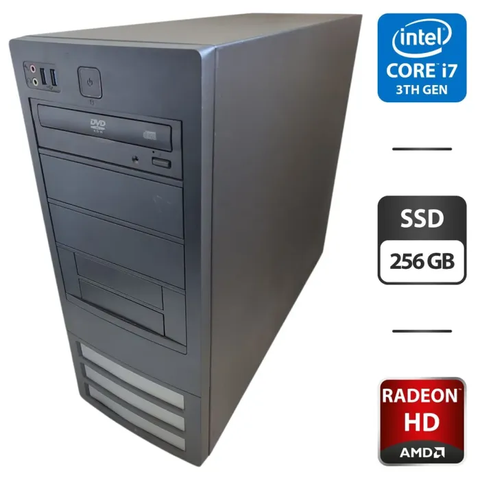 Комп'ютер NoName Tower / Intel Core i7-3770 (4 (8) ядра по 3.4 - 3.9 GHz) / 16 GB DDR4 / 256 GB SSD / AMD Radeon HD 6570, 2 GB GDDR3, 128-bit / DVD-ROM б/в - зображення 1