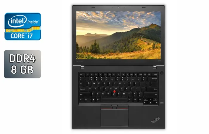 Ноутбук Lenovo ThinkPad T460 / 14" (1920x1080) IPS / Intel Core i7-6600U (2 (4) ядра по 2.6 - 3.4 GHz) / 8 GB DDR4 / 240 GB SSD / Intel HD Graphics 520 / WebCam / TouchID / Windows 10 б/в - зображення 1