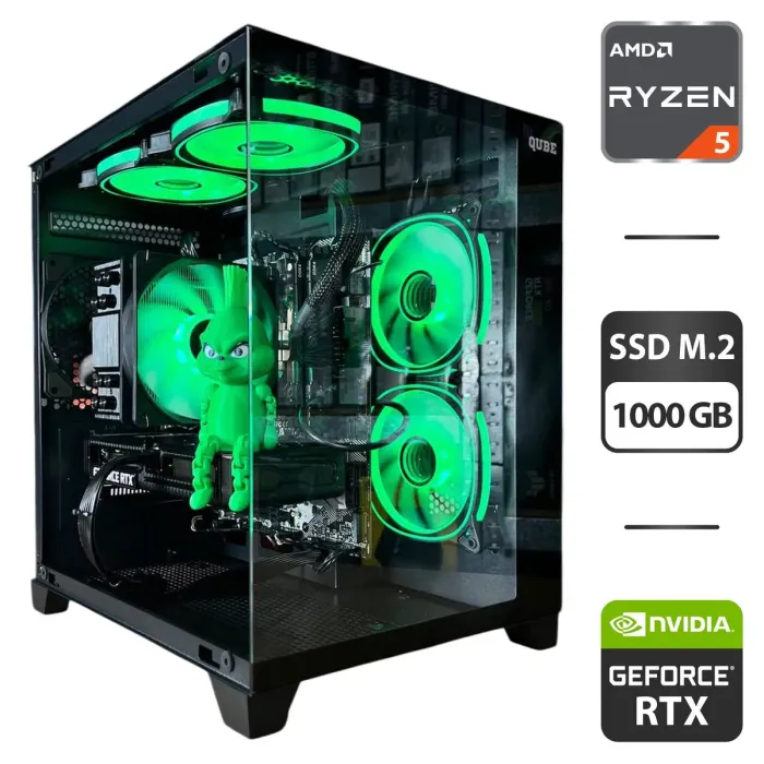 Збірка під замовлення: ігровий ПК Qube Reef ARGB Black Tower / AMD Ryzen 5 5500 (6 (12) ядер по 3.6 - 4.2 GHz) / 16 GB DDR4 / 1000 GB SSD M.2 / nVidia GeForce RTX 3060, 12 GB GDDR6, 192-bit / 650W б/в - зображення 1