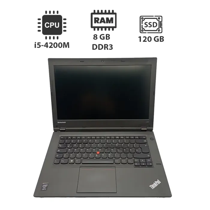 Ноутбук Lenovo ThinkPad L440 / 14" (1600x900) TN / Intel Core i5-4200M (2 (4) ядра по 2.5 - 3.1 GHz) / 8 GB DDR3 / 120 GB SSD / Intel HD Graphics 4600 / WebCam / USB 3.0 б/в - зображення 1