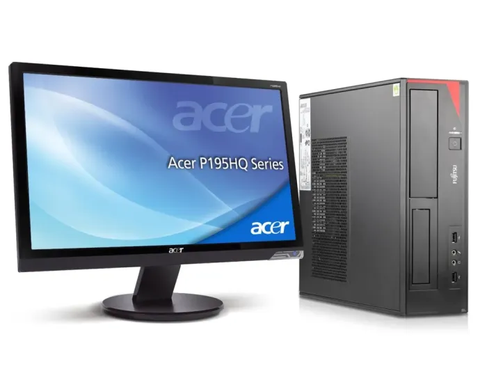 Комплект ПК: Fujitsu Esprimo E420 E85+ SFF / Intel Core i3-4160 (2 (4) ядра по 3.6 GHz) / 8 GB DDR3 / 500 GB HDD / Intel HD Graphics 4400 + Монітор Acer P195HQ / 19" (1366x768) TN / 1x DVI, 1x VGA б/в - зображення 1