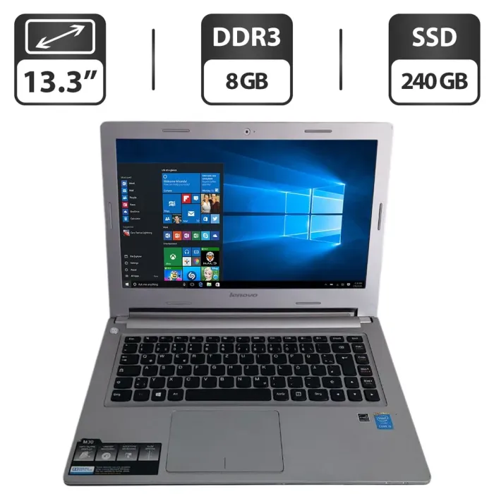 Ноутбук Lenovo Essential M30-70 / 13.3" (1366x768) TN / Intel Core i5-4210U (2 (4) ядра по 1.7 - 2.7 GHz) / 8 GB DDR3 / 240 GB SSD / Intel HD Graphics 4400 / WebCam б/в - зображення 1