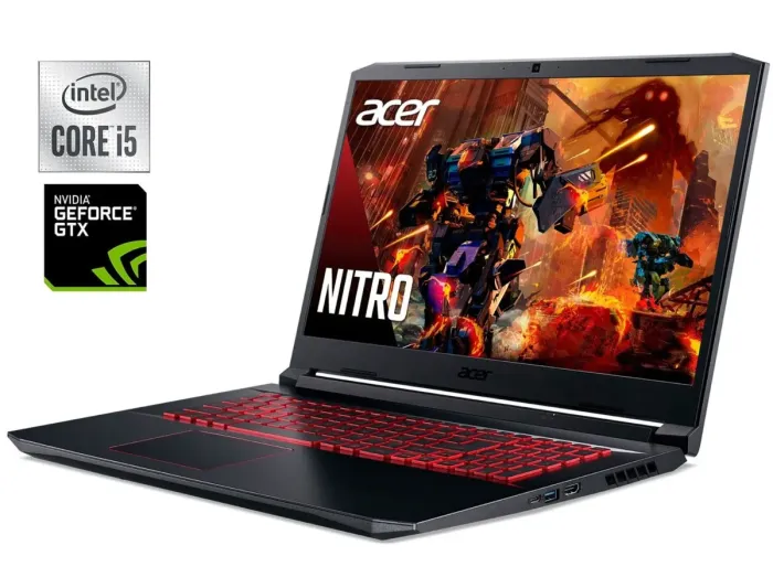Ігровий ноутбук Acer Nitro 5 AN517-52 / 17.3" (1920x1080) IPS / Intel Core i5-10300H (4 (8) ядра по 2.5 - 4.5 GHz) / 8 GB DDR4 / 512 GB SSD / nVidia GeForce GTX 1650 Ti, 4 GB GDDR6, 128-bit / WebCam / Win 11 Home б/в - зображення 1