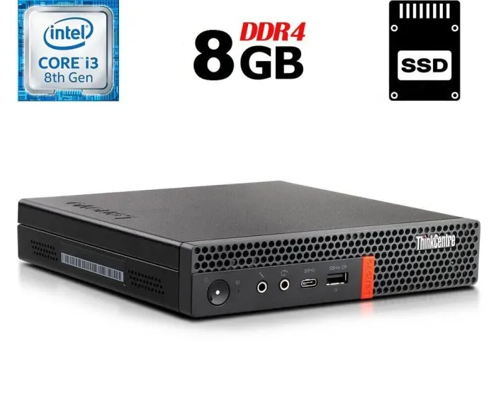 Неттоп Lenovo ThinkCentre M720q Tiny USFF / Intel Core i3-8100T (4 ядра по 3.1 GHz) / 8GB DDR4 / 120GB SSD / Intel UHD Graphics 630 / USB 3.1 / Блок живлення б/в - зображення 1