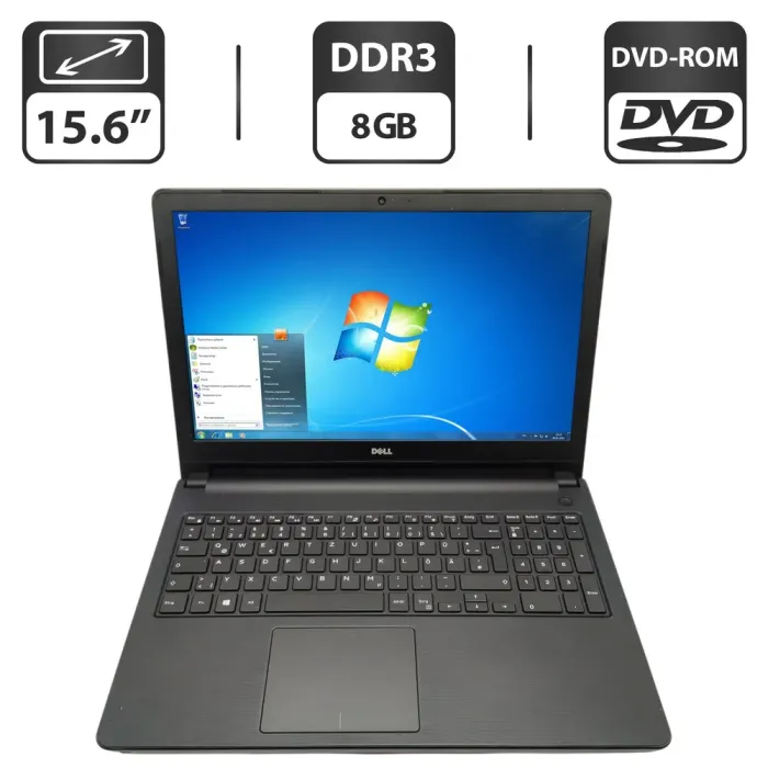 Ноутбук Dell Vostro 3558 / 15.6" (1366x768) TN / Intel Pentium 3805U (2 ядра по 1.9 GHz) / 8 GB DDR3 / 320 GB HDD / Intel HD Graphics / WebCam / DVD-ROM б/в - зображення 1