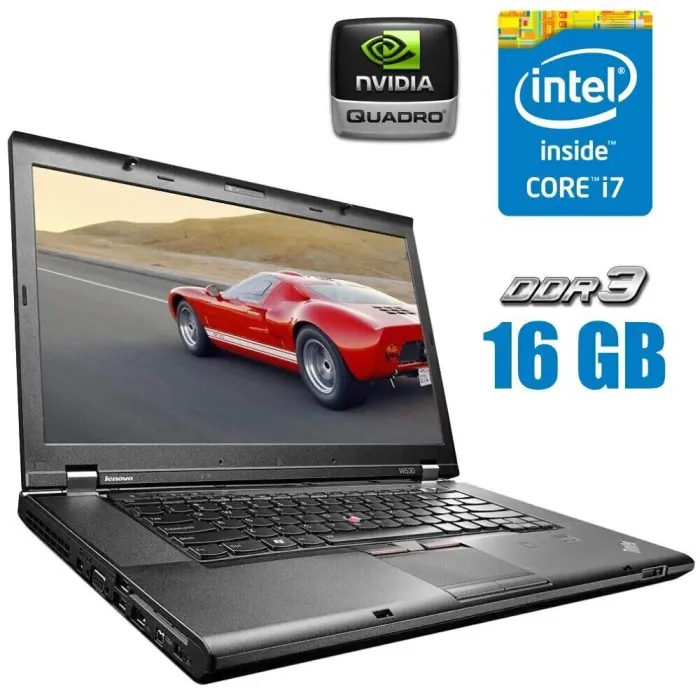 Мобільна робоча станція Lenovo ThinkPad W530 / 15.6" (1600x900) TN / Intel Core i7-3740QM (4 (8) ядра по 2.7 - 3.7 GHz) / 16 GB DDR3 / 240 GB SSD / nVidia Quadro K1000M, 2 GB DDR3, 128-bit / WebCam б/в - зображення 1
