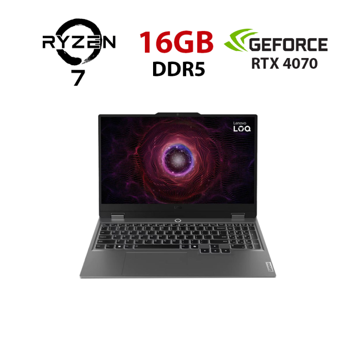 Ігровий ноутбук Lenovo LOQ 15ARP9 / 15,6" (1920x1080) IPS / AMD Ryzen 7 7435HS (8 (16) ядер по 3,1 - 4,5 ГГц) / 16 ГБ DDR5 / 960 ГБ SSD / nVidia GeForce RTX 4070, 8 ГБ GDDR6, 128-біт / Веб-камера б/в - зображення 1