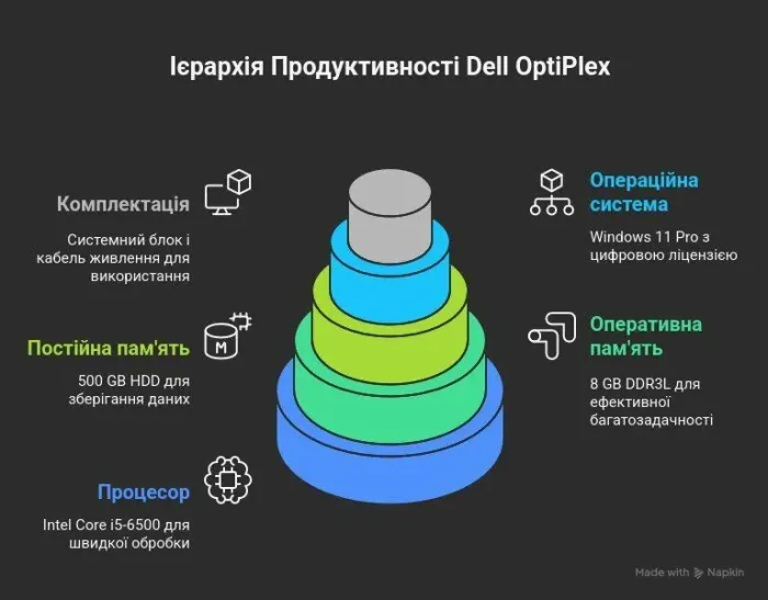Комп'ютер Dell OptiPlex 3040 Tower / Intel Core i5-6500 (4 ядра по 3,2 - 3,6 ГГц) / 8 ГБ DDR3 / 500 ГБ HDD / Intel HD Graphics 530 / DVD-ROM / Windows 11 Pro б/в - зображення 4