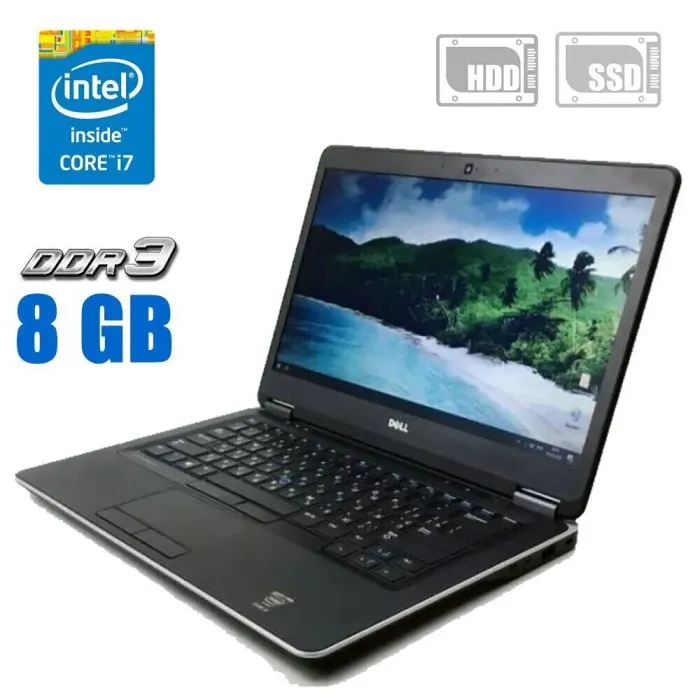 Ультрабук Dell Latitude E7440 / 14" (1920x1080) IPS / Intel Core i7-4600U (2 (4) ядра по 2.1 - 3.3 GHz) / 8 GB DDR3 / 256 GB SSD + 500 GB HDD / Intel HD Graphics 4400 / WebCam б/в - зображення 1