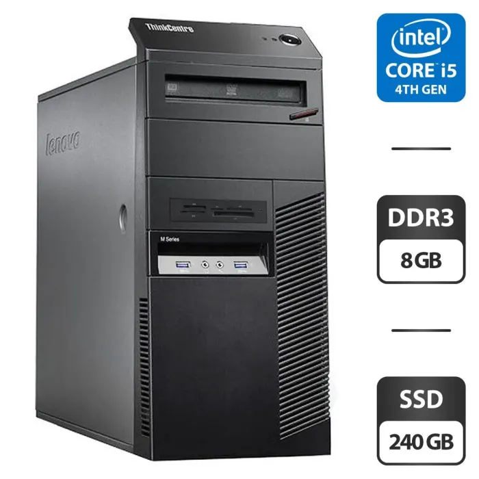 Комп'ютер Lenovo ThinkCentre M83 Tower / Intel Core i5-4590 (4 ядра по 3.3 - 3.7 GHz) / 8 GB DDR3 / 240 GB SSD / Intel HD Graphics 4600 / DVD-ROM / VGA б/в - зображення 1